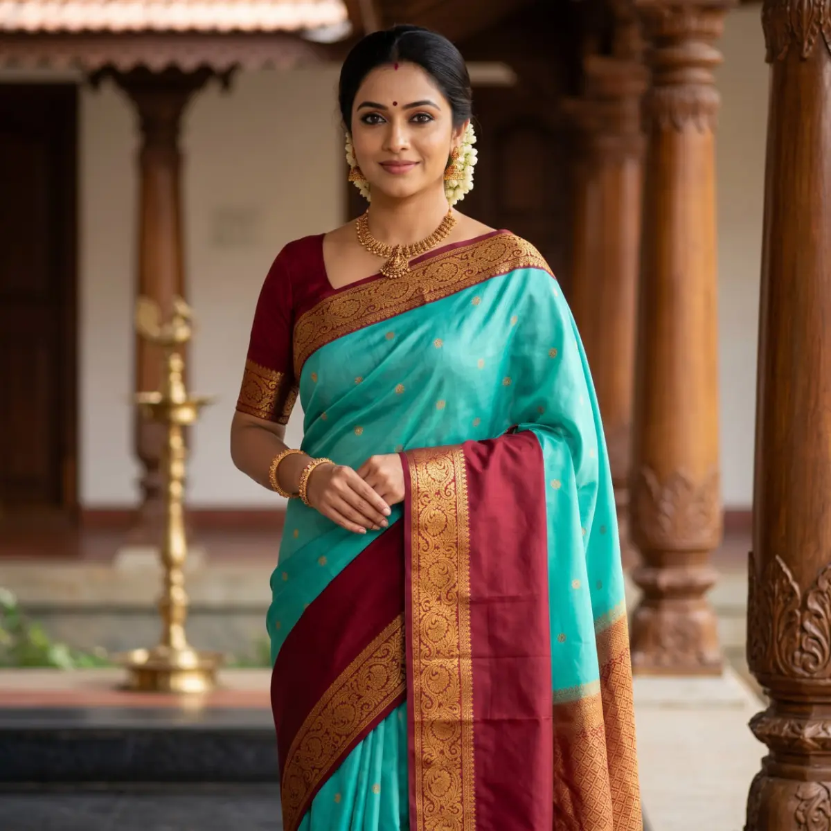 Royal Turquoise Semi Premium Mysore Crepe Silk Saree